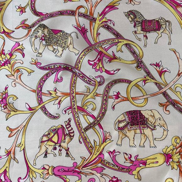 Roeckl München 100% Silk Scarf Pink Gold Animal Print Square 20x20 Vintage - Picture 2 of 5